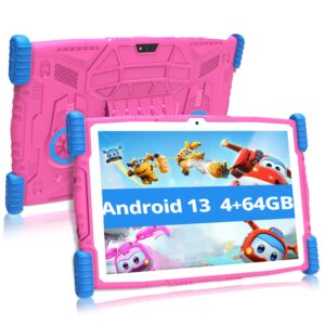 10" Kids Tablet with Parental Control , 64GB, Android 13 Tablet for Child, Wi-Fi, 6000mAh, HD Touch Screen, Parental Control, Kid-Proof Case,Dual Camera,Android Tablet,Pink