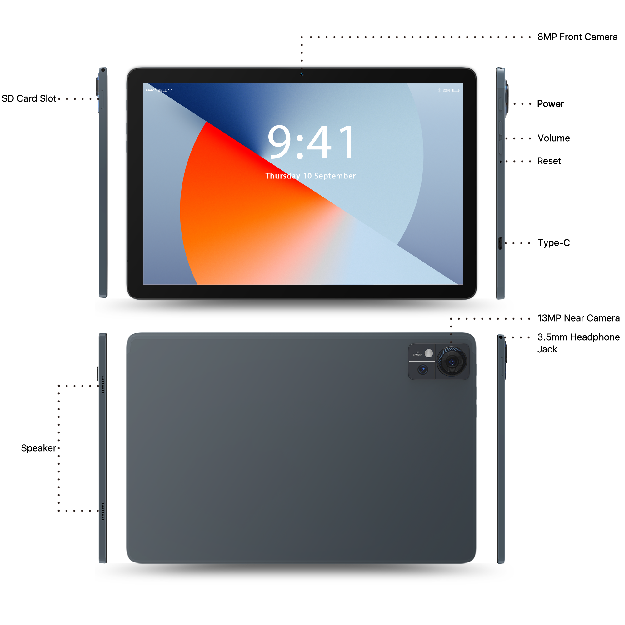 Android 14 Tablet with Keyboard, 14GB RAM+128GB ROM, 8MP+13MP Camera, 4G LTE, Unisoc T606 8-Core Processor - Image 2