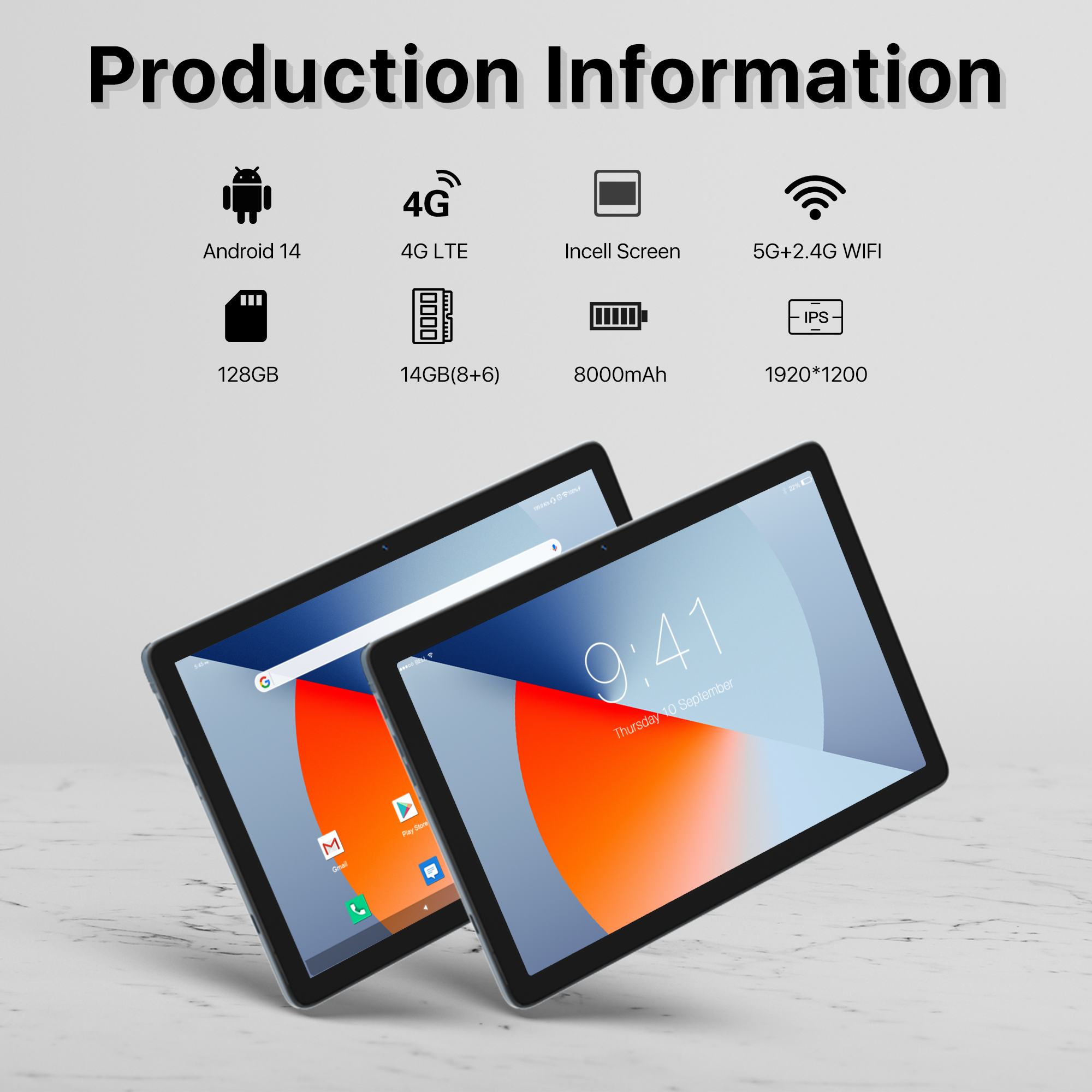 Android 14 Tablet with Keyboard, 14GB RAM+128GB ROM, 8MP+13MP Camera, 4G LTE, Unisoc T606 8-Core Processor - Image 4